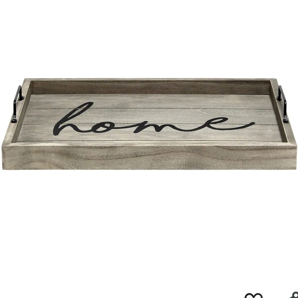 Rustic Gray Wooden Tray with 'Home' Script - Picture 4 of 16